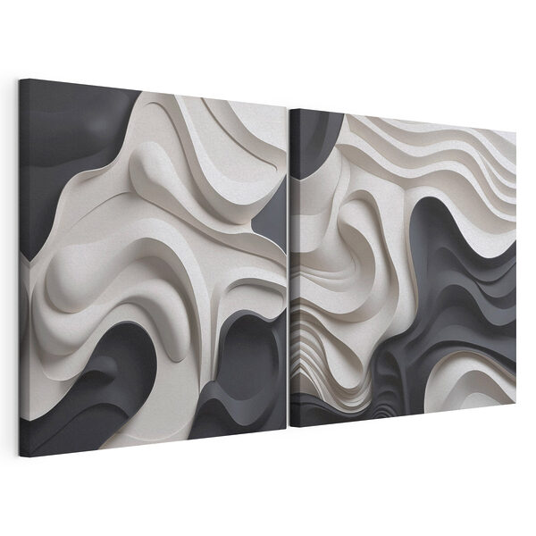 Modularer Leinwanddruck Fließende Formen in monochromer Harmonie