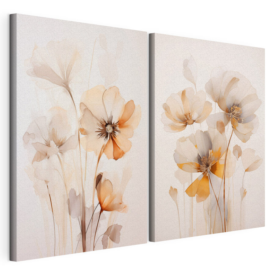 Mehrteiliges Leinwandbild Blumenmalerei auf weißem Untergrund (Artikelnummer: m30404)
