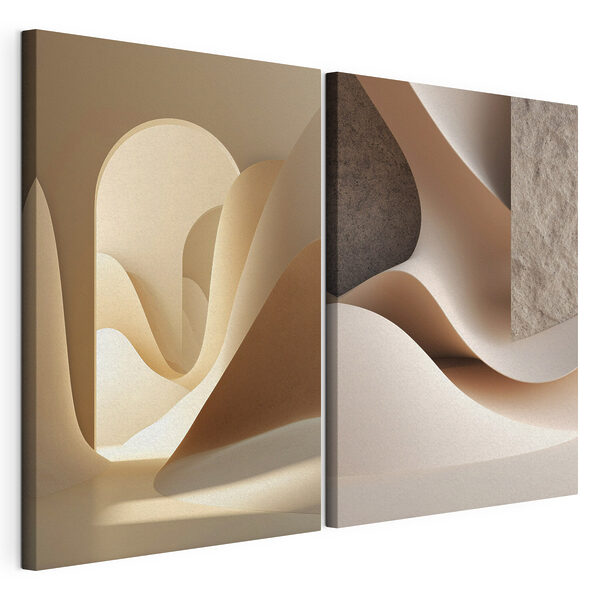 Modularer Leinwanddruck Collage eines Raums mit einem geschwungenen Objekt