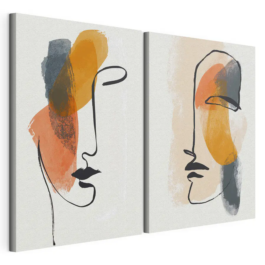 Mehrteiliges Leinwandbild Zwei auf Papier gezeichnete Gesichter (Artikelnummer: m30395)