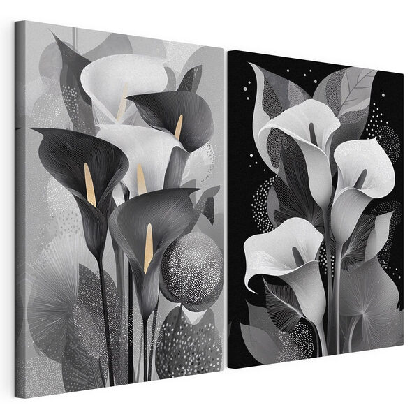 Modularer Leinwanddruck Abstrakte florale Eleganz in Schwarz-Weiß (Artikelnummer: m30455) Modularer Leinwanddruck Modularer Leinwanddruck Abstrakte florale Eleganz in Schwarz-Weiß (Artikelnummer: m30455)