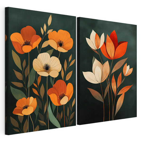 Modularer Leinwanddruck Gemälde mit Blumen auf schwarzem Hintergrund (Artikelnummer: m30878) Modularer Leinwanddruck Modularer Leinwanddruck Gemälde mit Blumen auf schwarzem Hintergrund (Artikelnummer: m30878)