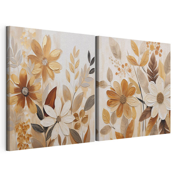 Modularer Leinwanddruck Gemälde mit Blumen und Blättern
