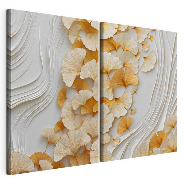 Modularer Leinwanddruck Zarte Ginkgoblätter in sanften Farbtönen