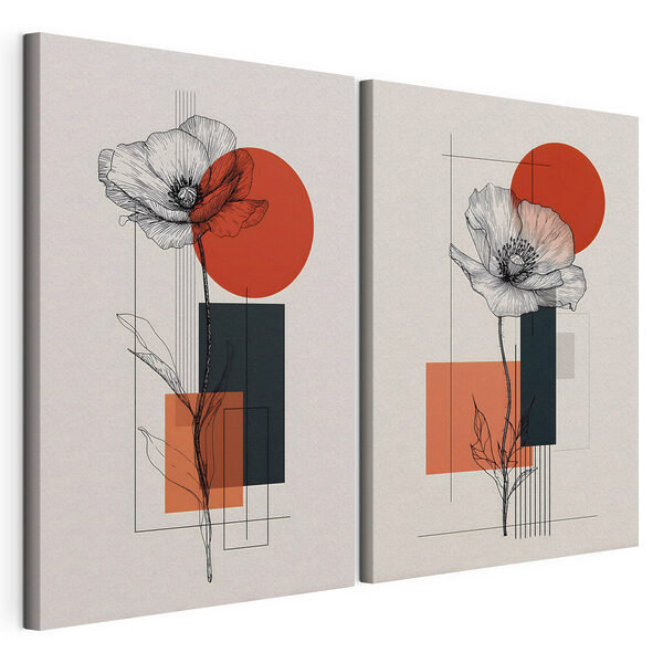 Modularer Leinwanddruck Modularer Leinwanddruck Collage aus Blumen und geometrischen Formen (Artikelnummer: m30533)