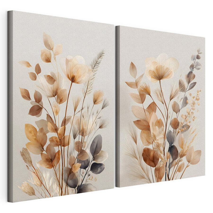 Mehrteiliges Leinwandbild Zarte botanische Kunst in sanften Farbtönen (Artikelnummer: m30535)