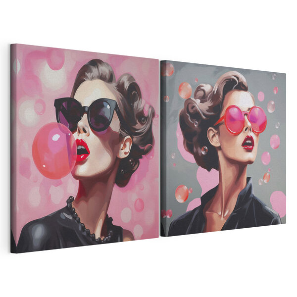 Modularer Leinwanddruck Collage einer Frau mit Sonnenbrille
