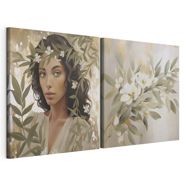 Modularer Leinwanddruck Modularer Leinwanddruck Gemälde einer Frau mit Blumen (Artikelnummer: m30555)