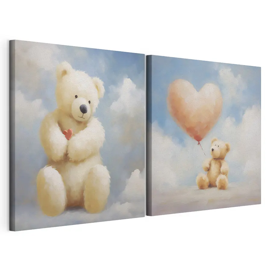 Mehrteiliges Leinwandbild Teddys mit Herz (Artikelnummer: m30556)