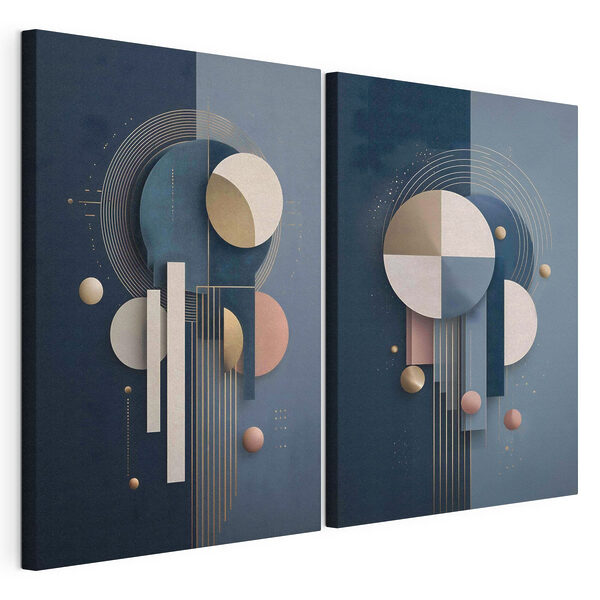 Modularer Leinwanddruck Kunstcollage mit Kreisen und Linien