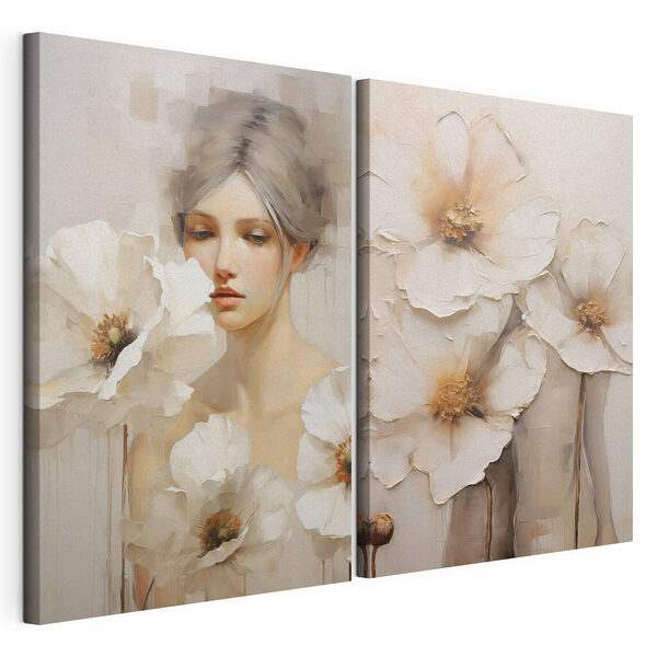 Modularer Leinwanddruck Modularer Leinwanddruck Gemälde einer Frau mit weißen Blumen (Artikelnummer: m30583)