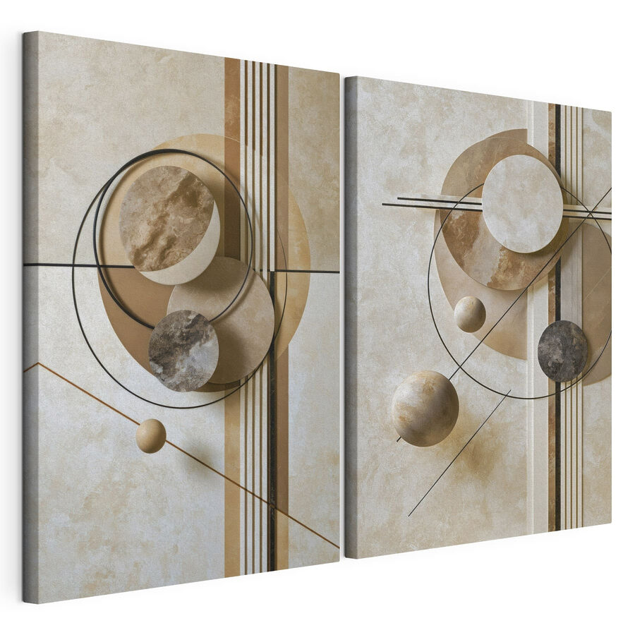 Mehrteiliges Leinwandbild Kunstcollage mit Kreisen und Linien (Artikelnummer: m30546)