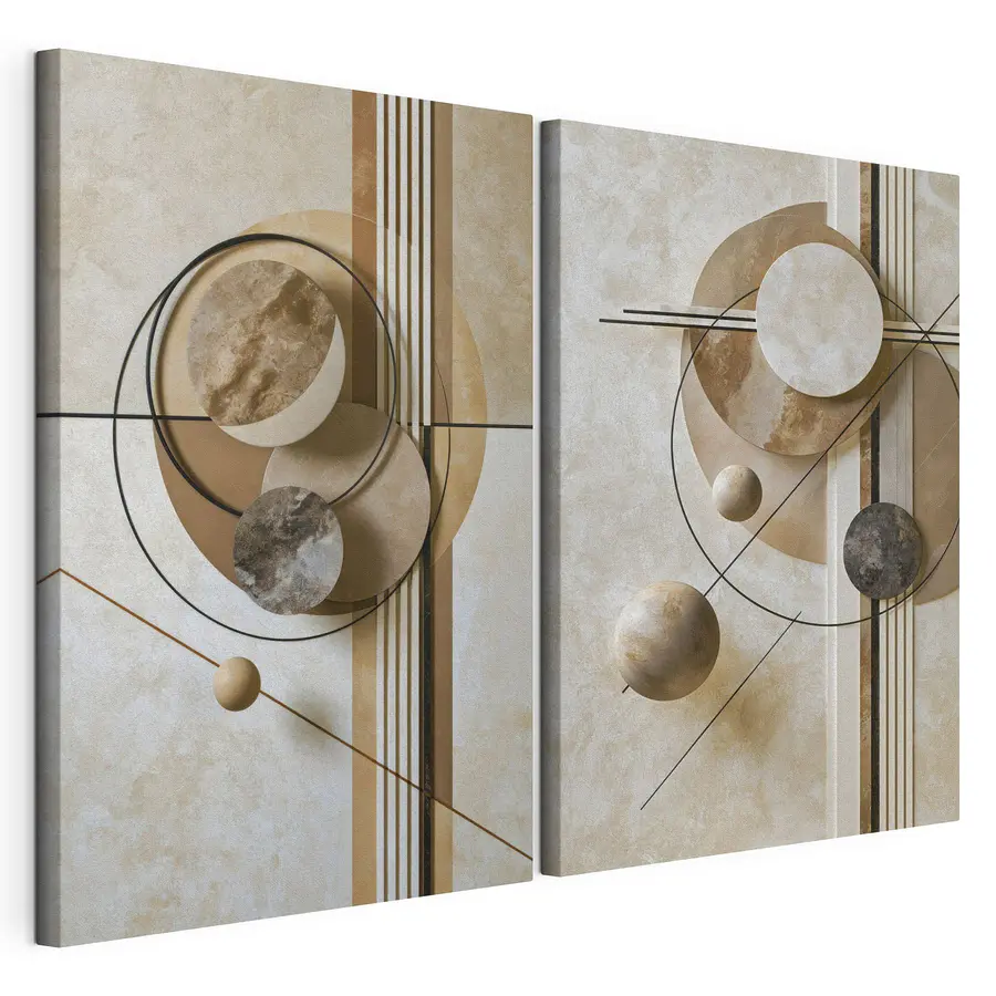 Mehrteiliges Leinwandbild Kunstcollage mit Kreisen und Linien (Artikelnummer: m30546)