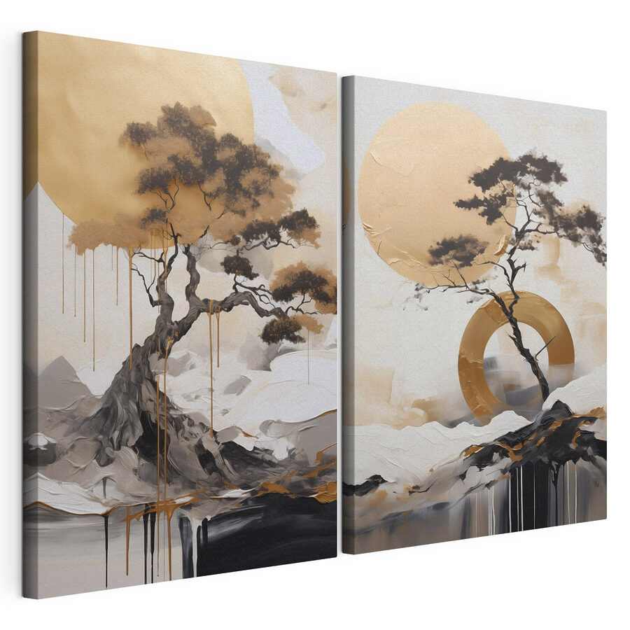 Mehrteiliges Leinwandbild Gemälde eines Baumes und eines Kreises (Artikelnummer: m30688)