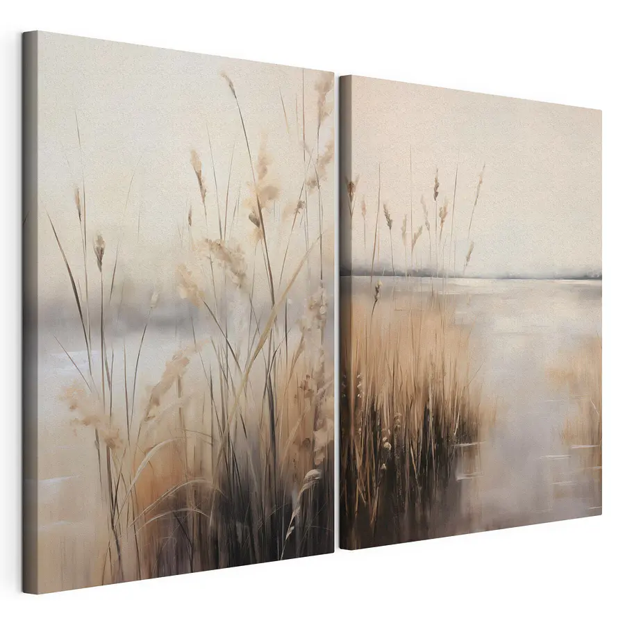 Mehrteiliges Leinwandbild Stille am Schilfufer (Artikelnummer: m30693)