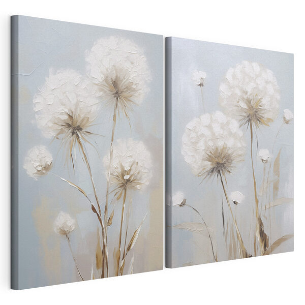 Modularer Leinwanddruck Gemälde mit Blumen auf blauem Hintergrund