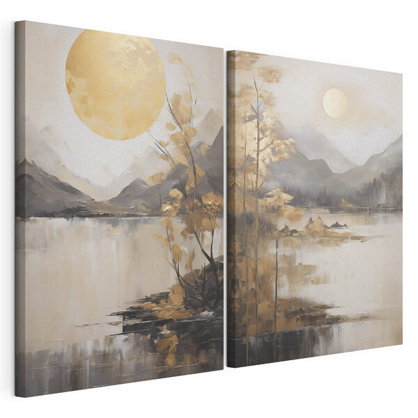 Modularer Leinwanddruck Gemälde einer Landschaft mit Mond und Bergen