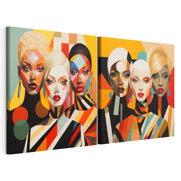 Modularer Leinwanddruck Collage aus Frauen in verschiedenen Farben