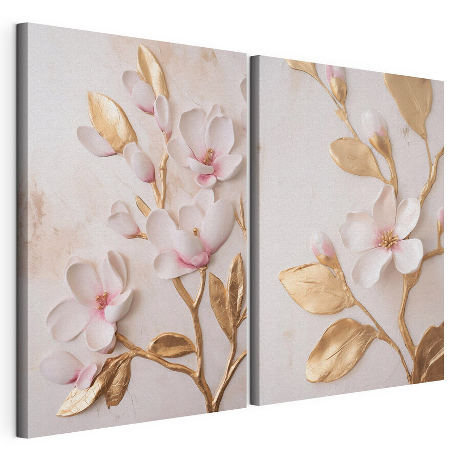 Mehrteiliges Leinwandbild Collage aus Blumen und Blättern (Artikelnummer: m30848)