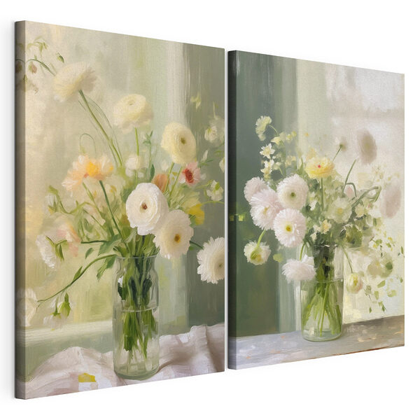 Modularer Leinwanddruck Collage aus Blumen in einer Vase