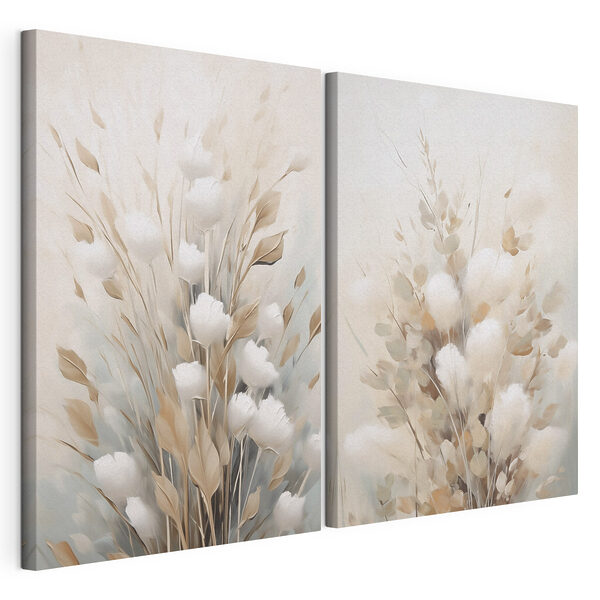 Modularer Leinwanddruck Gemälde mit Blumen und Blättern