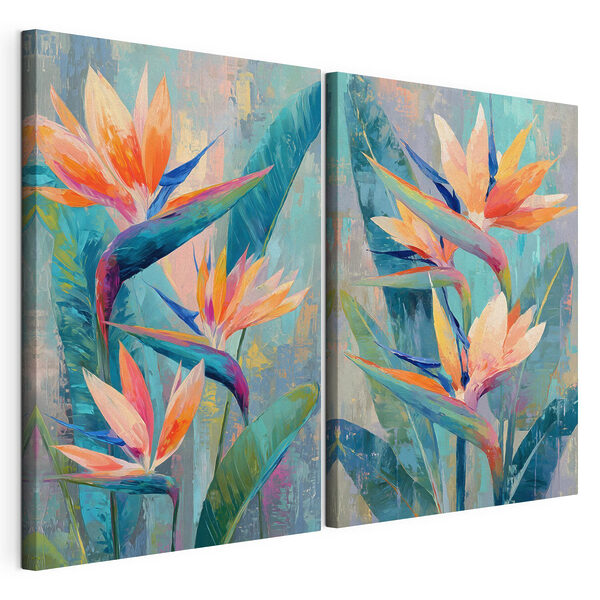 Gemälde mit Blumen und Blättern Modularer Leinwanddruck Gemälde mit Blumen und Blättern