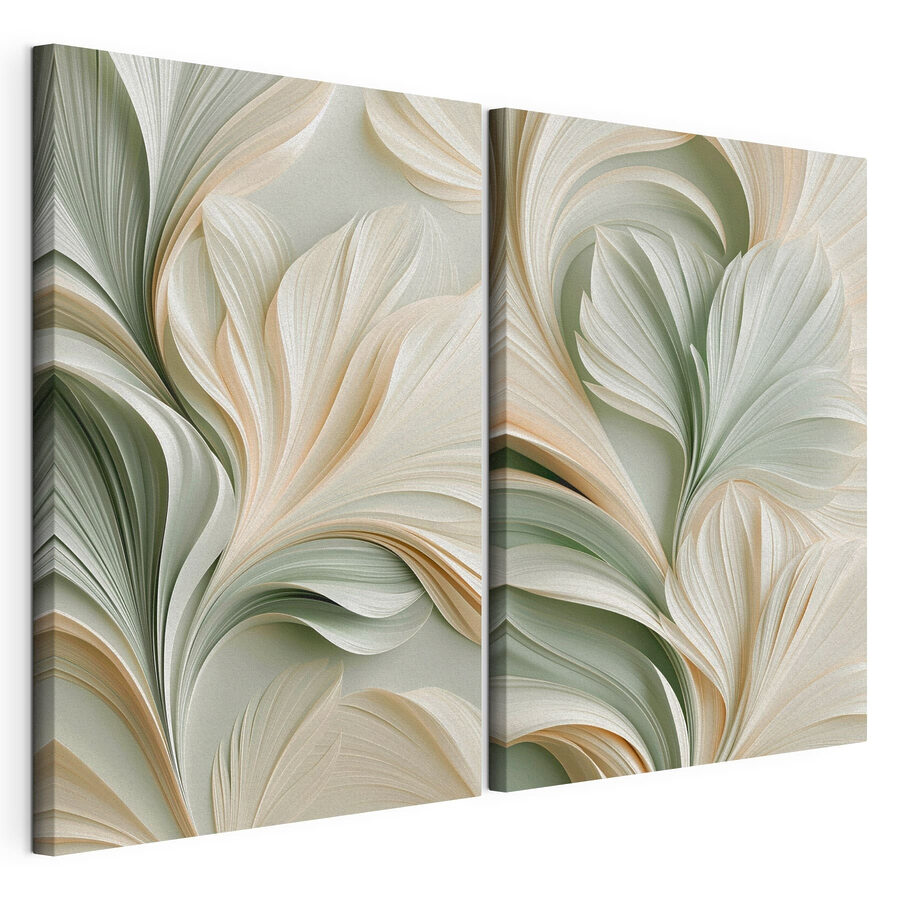 Mehrteiliges Leinwandbild Collage mit einem weiß-grünen Blumenmuster (Artikelnummer: m30709)