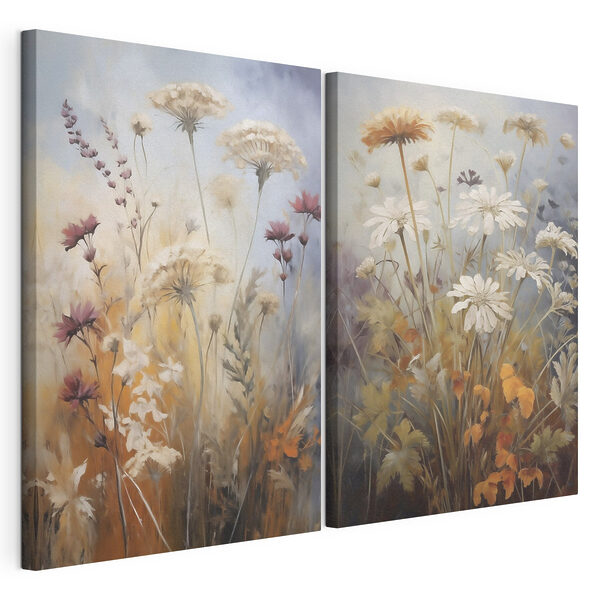 Modularer Leinwanddruck Gemälde mit Blumen und Gras