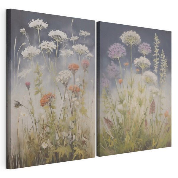 Gemälde von Blumen auf einer Wiese Modularer Leinwanddruck Gemälde von Blumen auf einer Wiese
