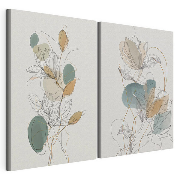 Modularer Leinwanddruck Elegantes florales Strichzeichnungsdesign