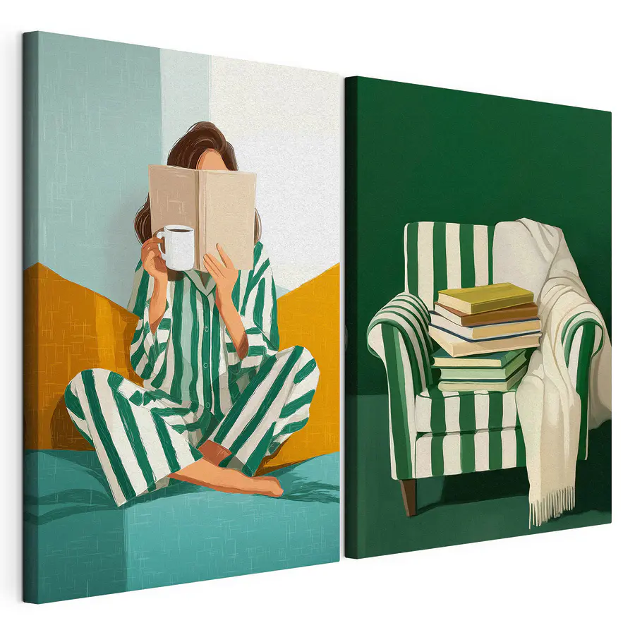 Mehrteiliges Leinwandbild Lesestunde im Pyjama (Artikelnummer: m30790)