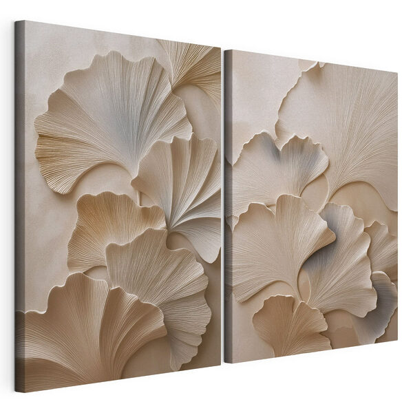 Zarte Ginkgoblätter in sanften Farbtönen Modularer Leinwanddruck Zarte Ginkgoblätter in sanften Farbtönen
