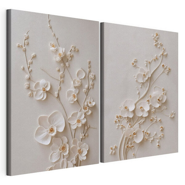 Modularer Leinwanddruck Modularer Leinwanddruck Elegantes Blumenmuster in neutralen Farbtönen (Artikelnummer: m30750)