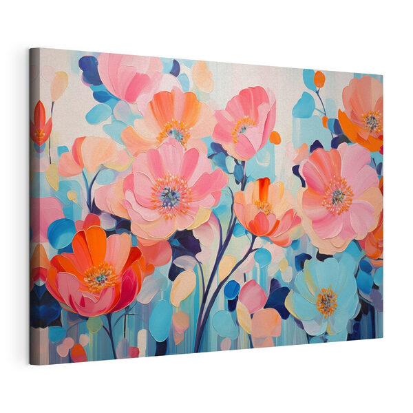 Gemälde mit Blumen auf blauem Hintergrund Wandbilder Gemälde mit Blumen auf blauem Hintergrund