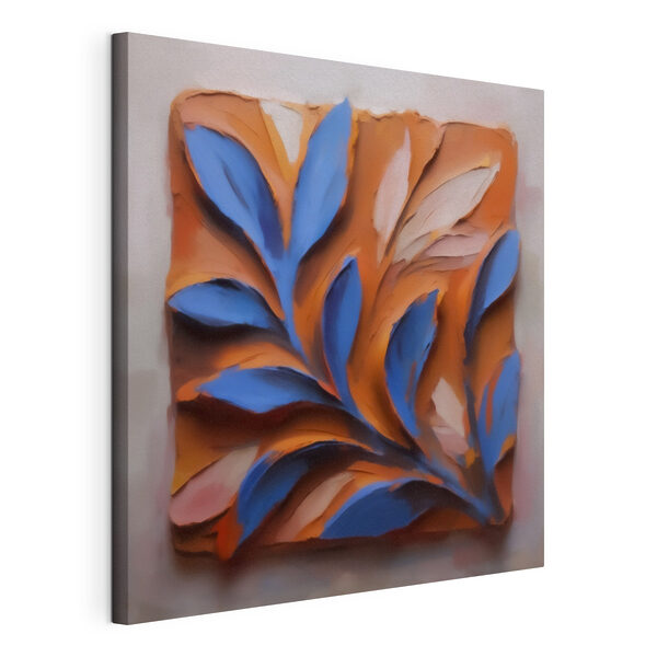 Wandbilder Blattmotiv in Blau und Orange