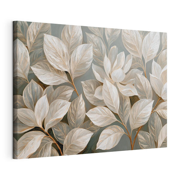 Gemälde mit weißen Blüten und Blättern Wandbilder Gemälde mit weißen Blüten und Blättern