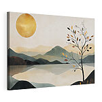 Wandbilder Ein Baum und ein See mit Bergen und Sonne