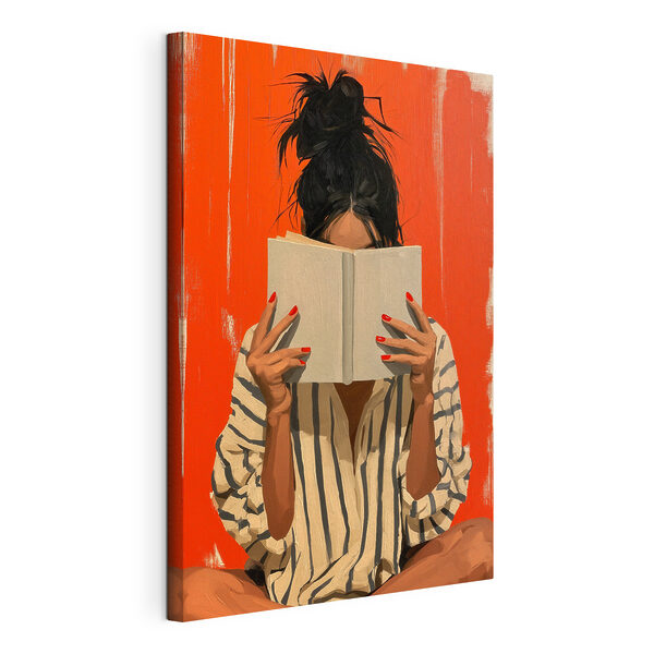 Wandbilder Frau, die sich ein Buch vor das Gesicht hält