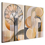 Modularer Leinwanddruck Baum mit Kreisen und Linien