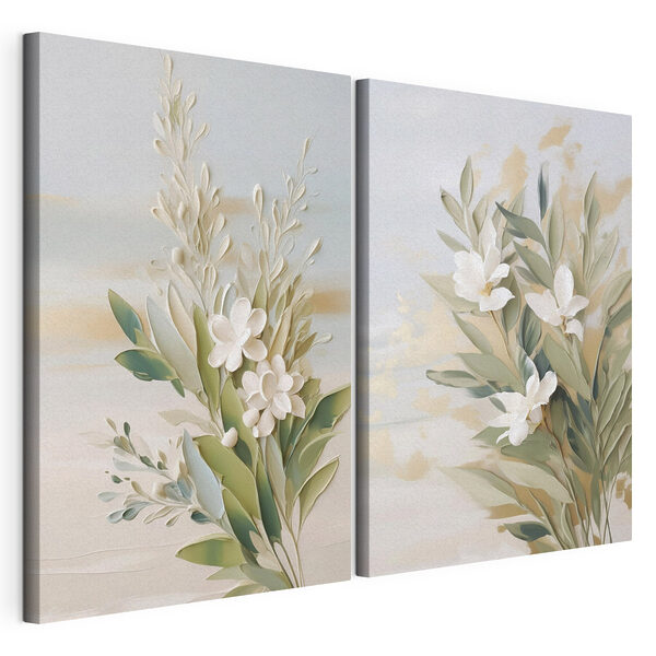 Modularer Leinwanddruck Gemälde mit Blumen und Blättern