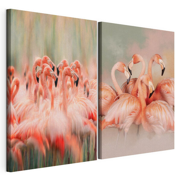 Eine Gruppe Flamingos, die beieinander stehen Modularer Leinwanddruck Eine Gruppe Flamingos, die beieinander stehen