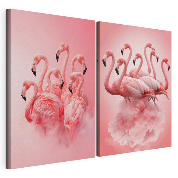 Eine Gruppe Flamingos in den Wolken Modularer Leinwanddruck Eine Gruppe Flamingos in den Wolken