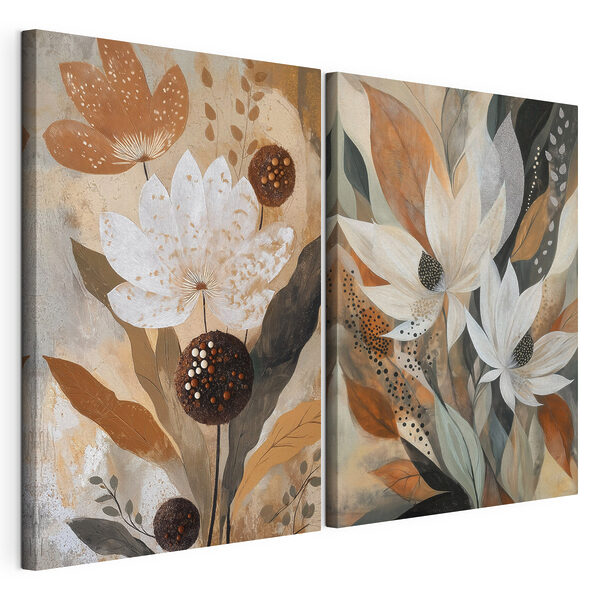 Modularer Leinwanddruck Gemälde mit Blumen und Blättern